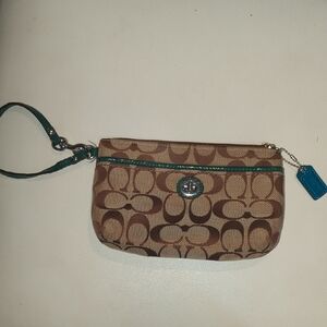 Coach Signature Wristlet with Teal Accents
